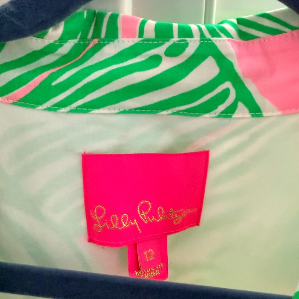 Lilly Pulitzer Sleeveless Pink & Green Leaf Print Sundress - Picture 3 of 4